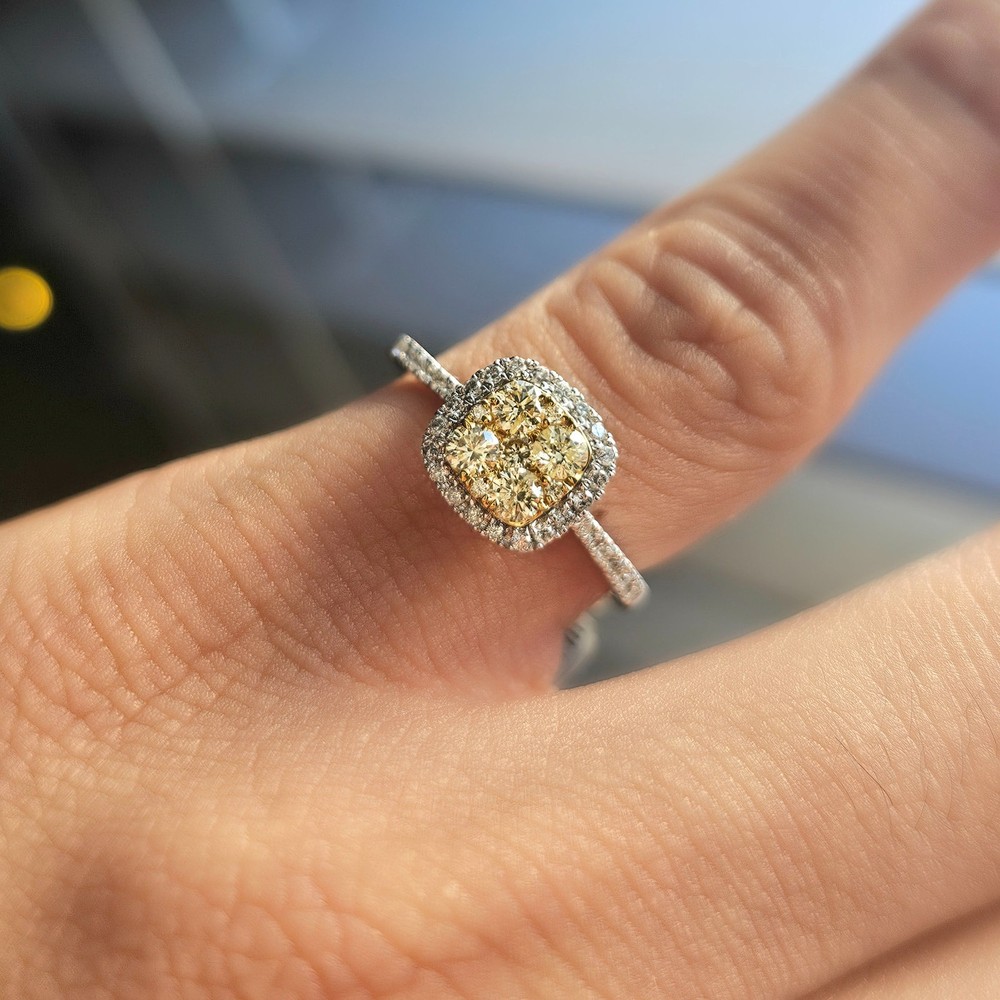 0.60 Tcw. Natural Fancy Yellow Diamond Halo  Engagement Ring 14k Gold Ring S7