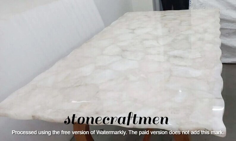White Quartz Agate Live Edge Dining Table Slab Top Handmade Kitchen Christmas Sale-image