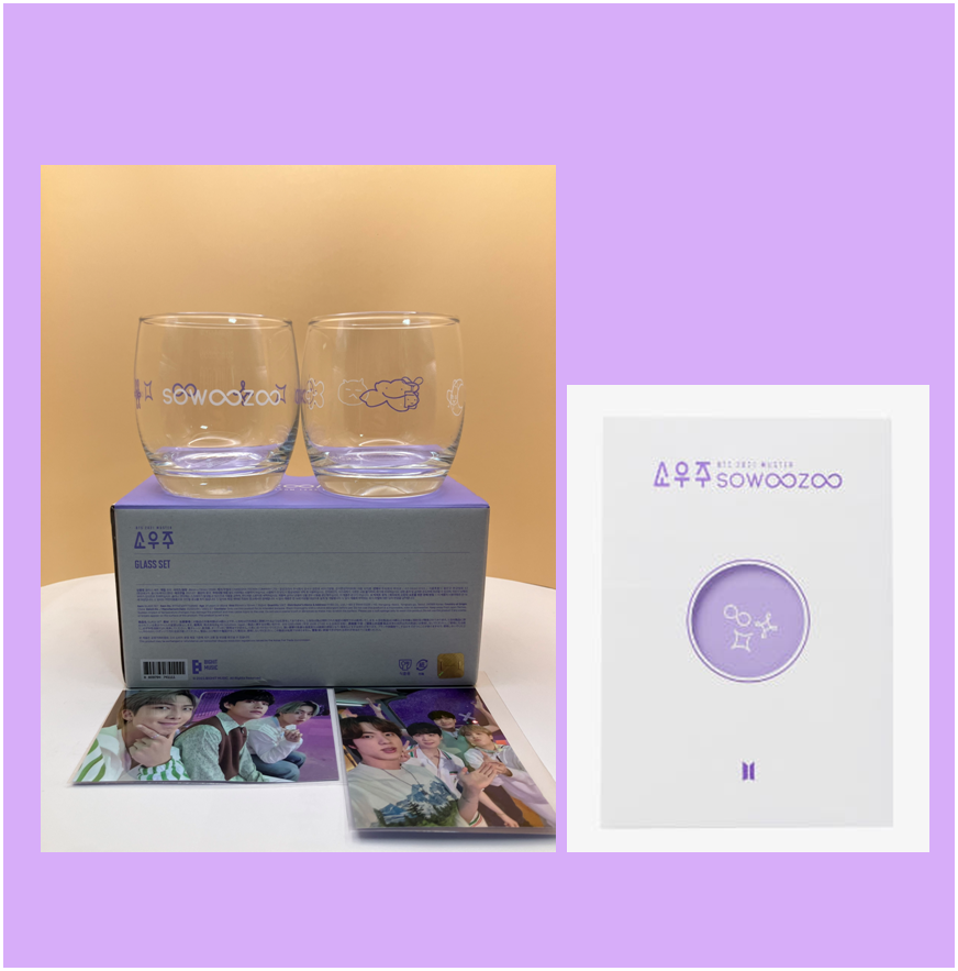 BTS SOWOOZOO Glass Set (Glass 310ml x2  + Photocard x2) + Postcard Book