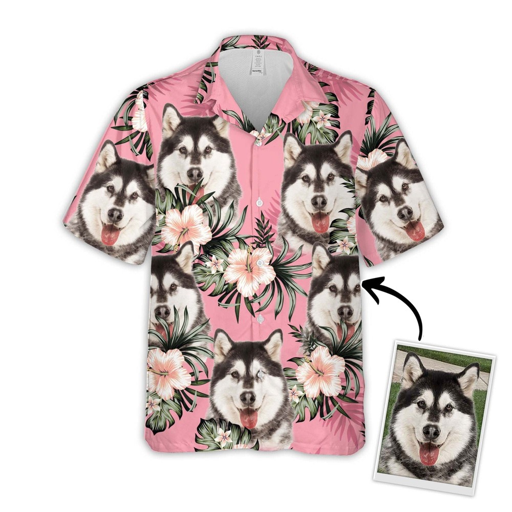 Personalized Puppy Lovers Gift Flowers Pattern Pink Color Hawaiian Shirt