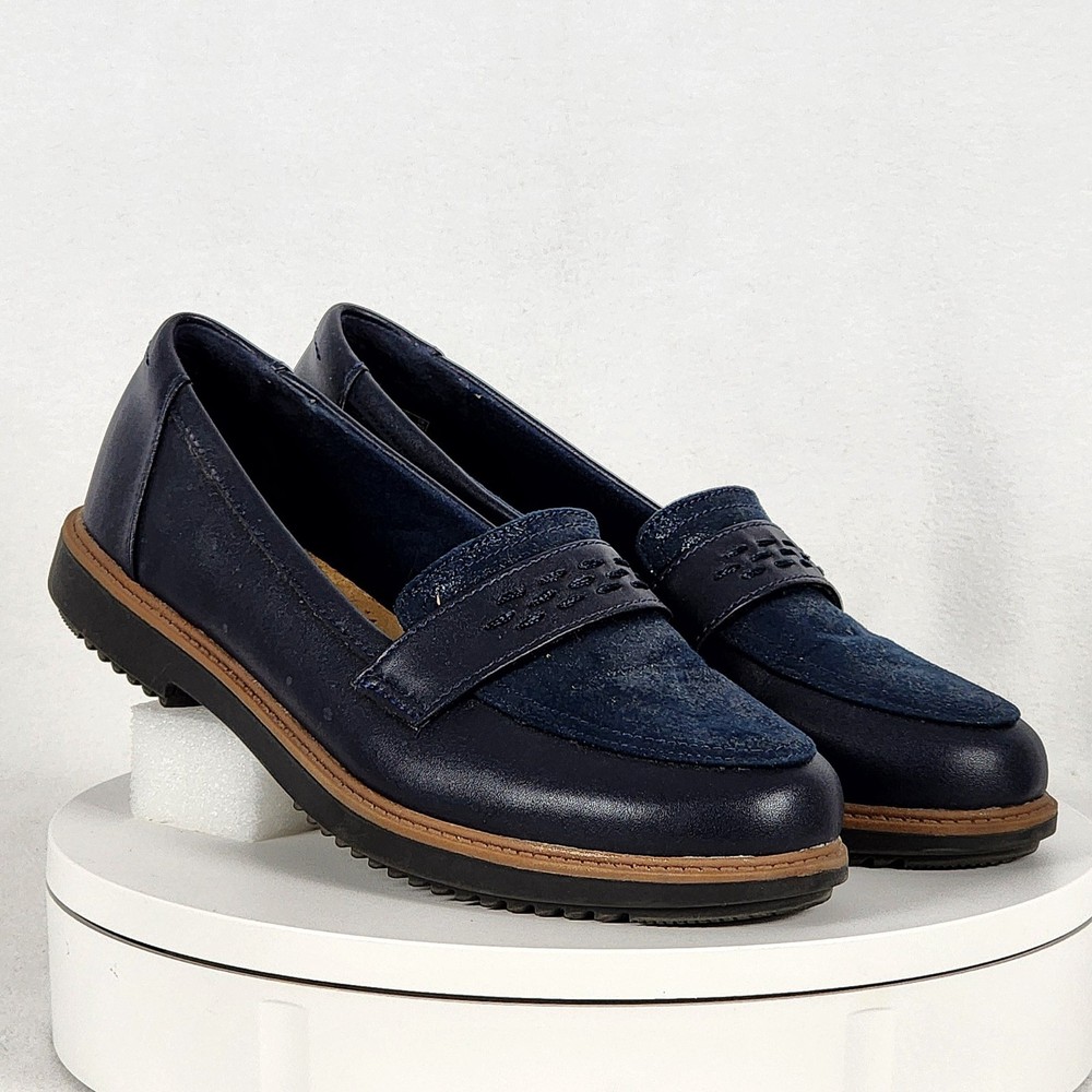 Clark's Raisie Jump Blue Leather Slip-On Loafers Women Size 10 M