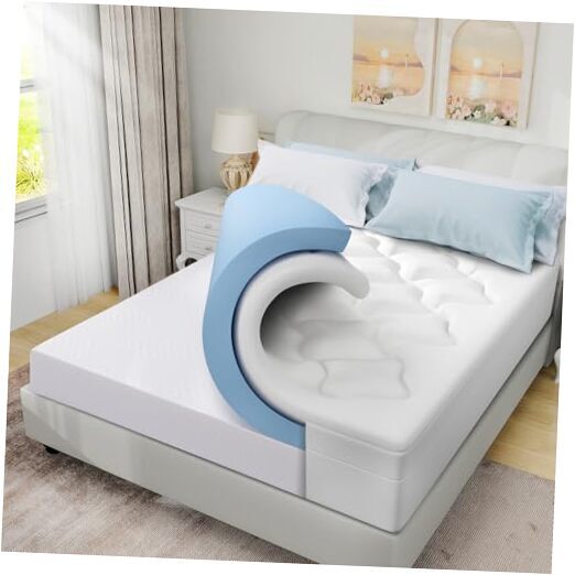 Dual Layer 4 Inch Memory Foam Mattress Topper Size，2 Inch Gel King 2+2 White