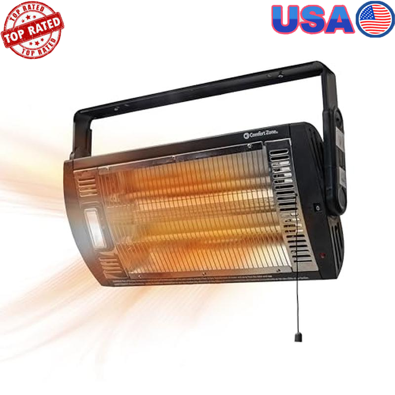1500W Adjustable Tilt Ceiling Radiant Heater with Halogen Light for Safe Warmth