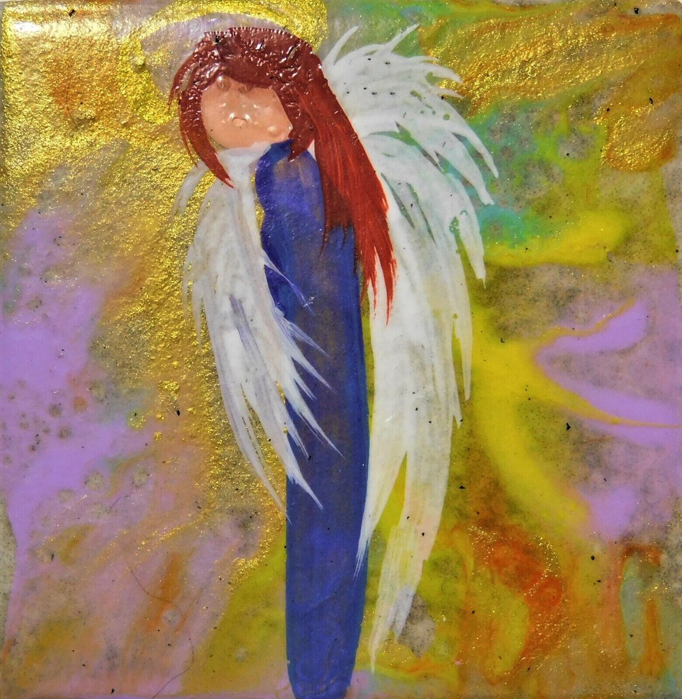 Precious Blessings Angel on Ceramic Tile Magnet Art by Rain Crow