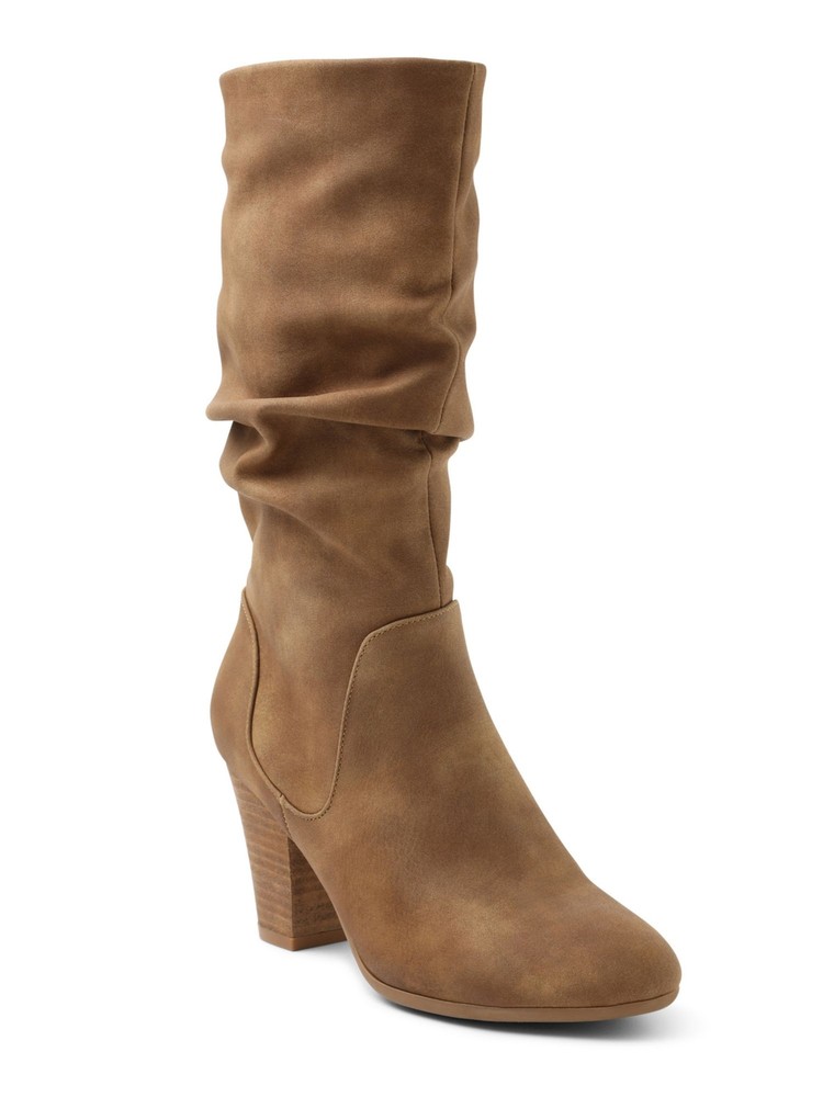 XOXO Womens Beige Padded Strasburg Block Heel Slouch Boot 6.5 M