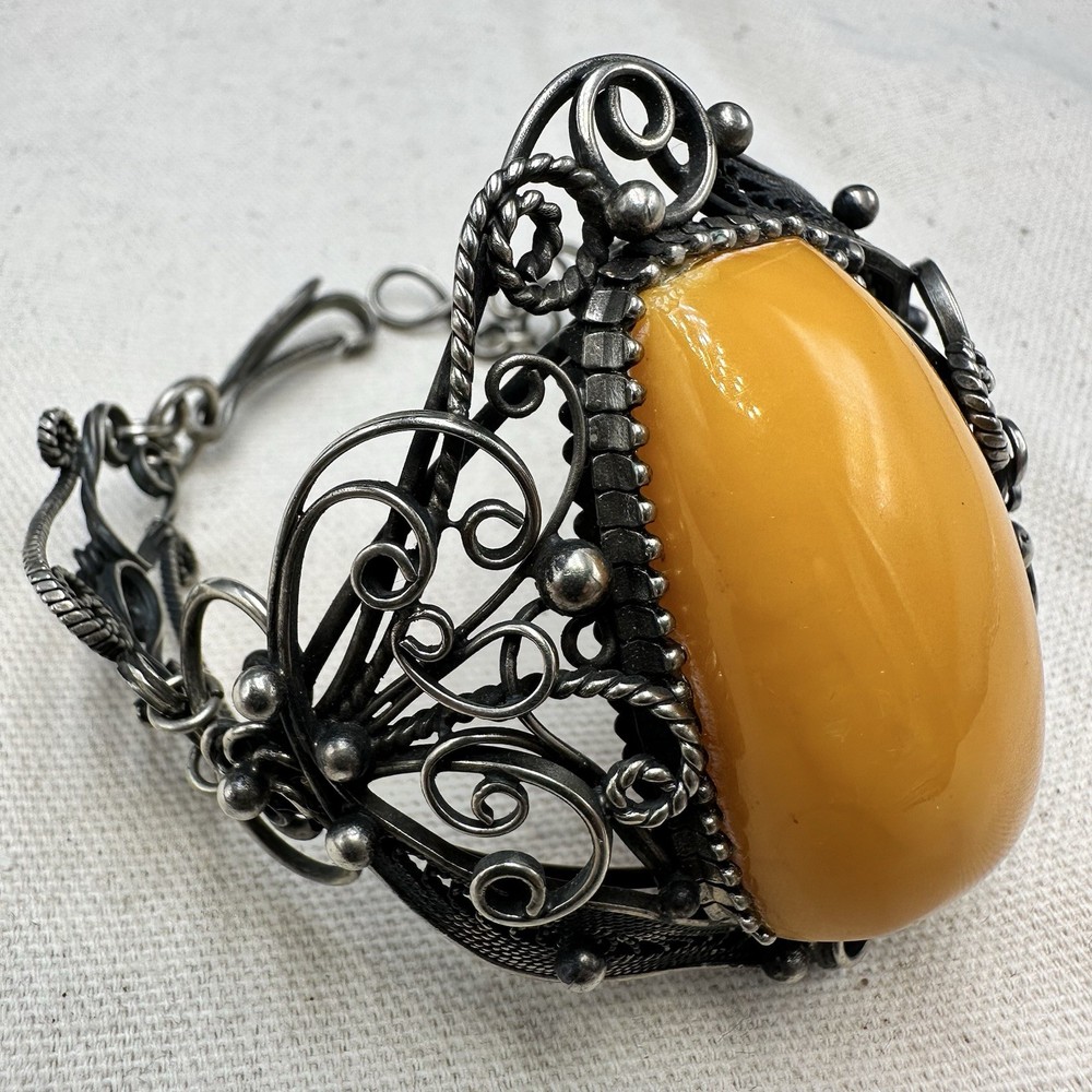 Vintage Landscape Baltic Egg Yolk Amber Bracelet Butterscotch USSR