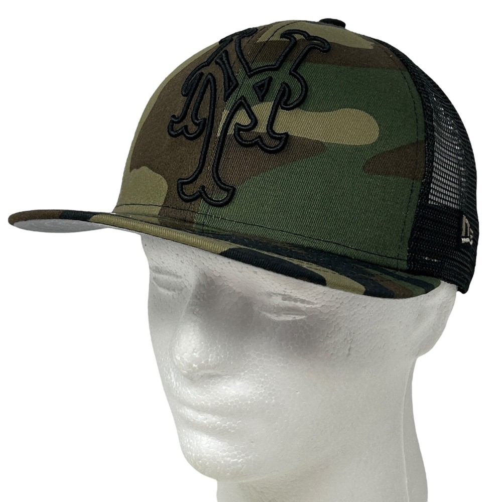 New York NY Yankees Camo Trucker Hat Baseball Cap Fitted 7 1/4 New Era MLB Black