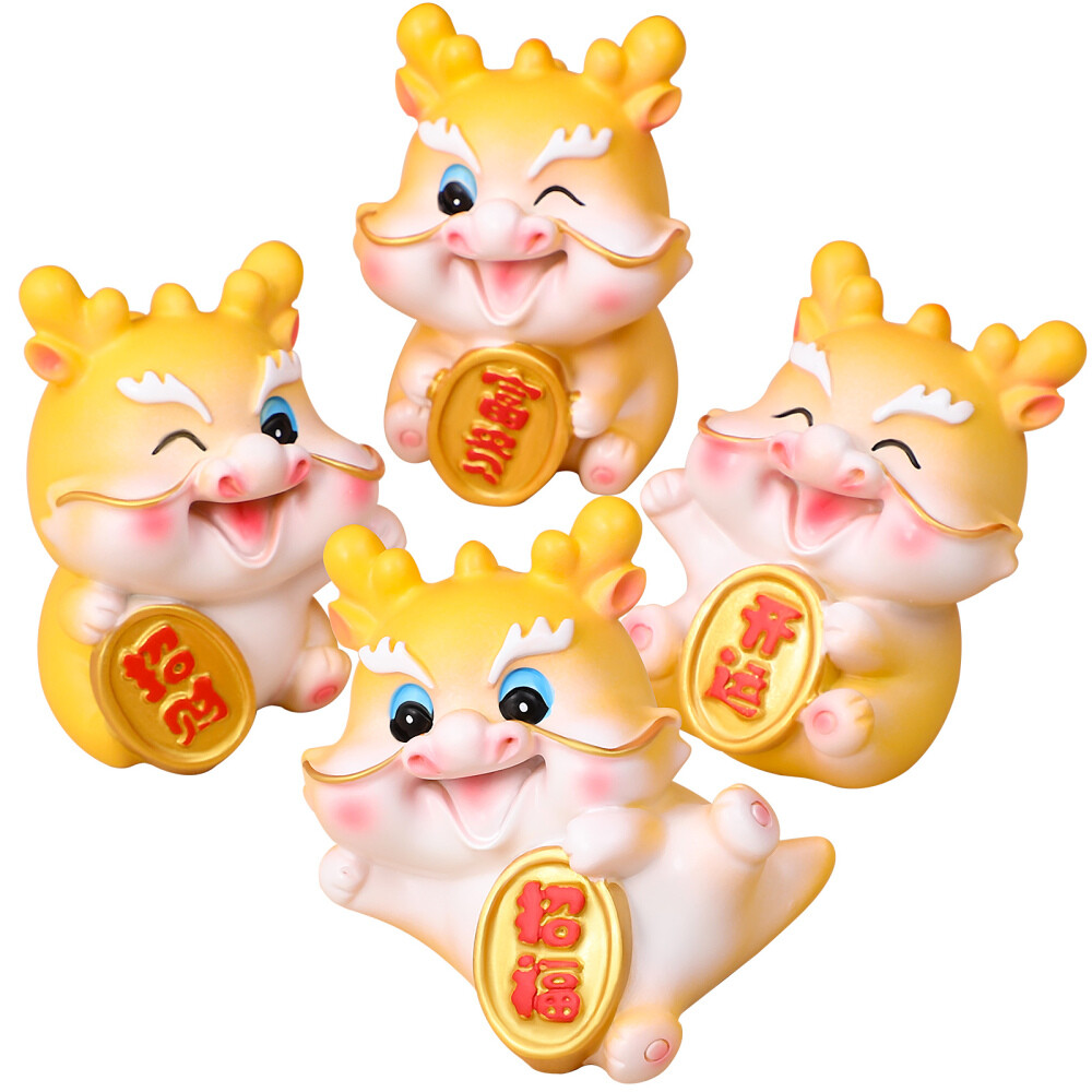 4pcs Mini Dragon Resin Figurines for Car Room Table Decor Animal Statues