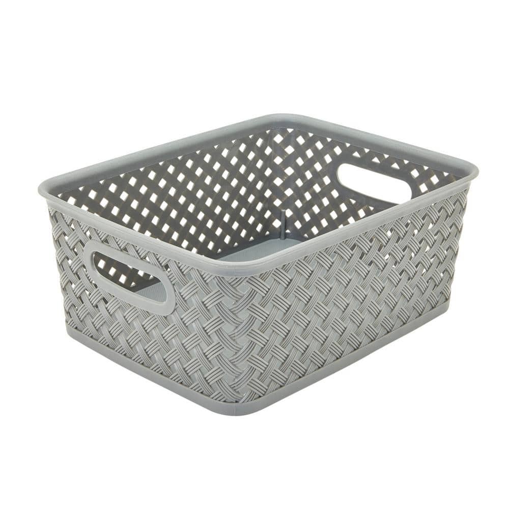 2-Qt. Small Resin Wicker Storage Tote Bin In Grey