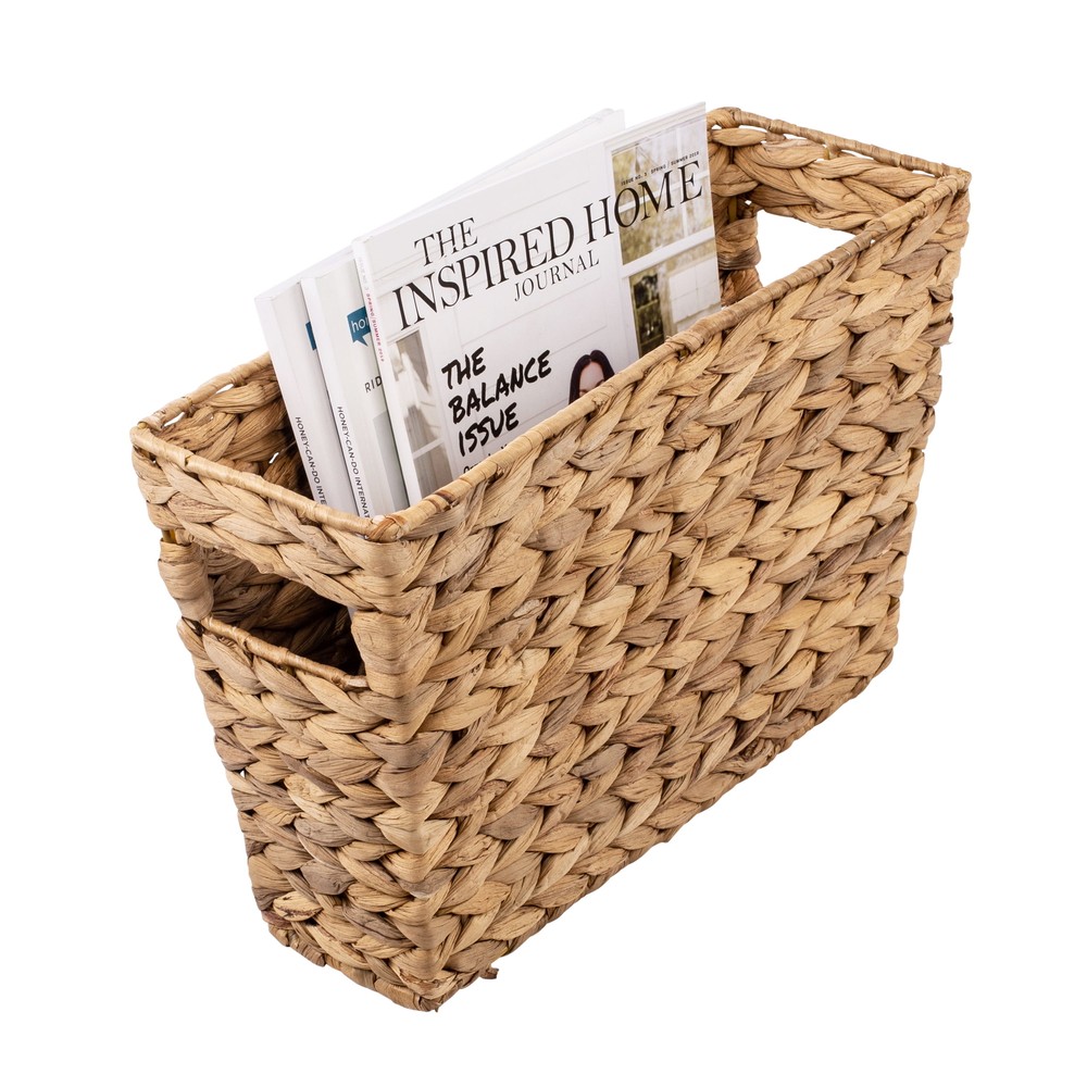 Water Hyacinth Wicker Magazine Storage Basket with Cut-out Handles, Natural