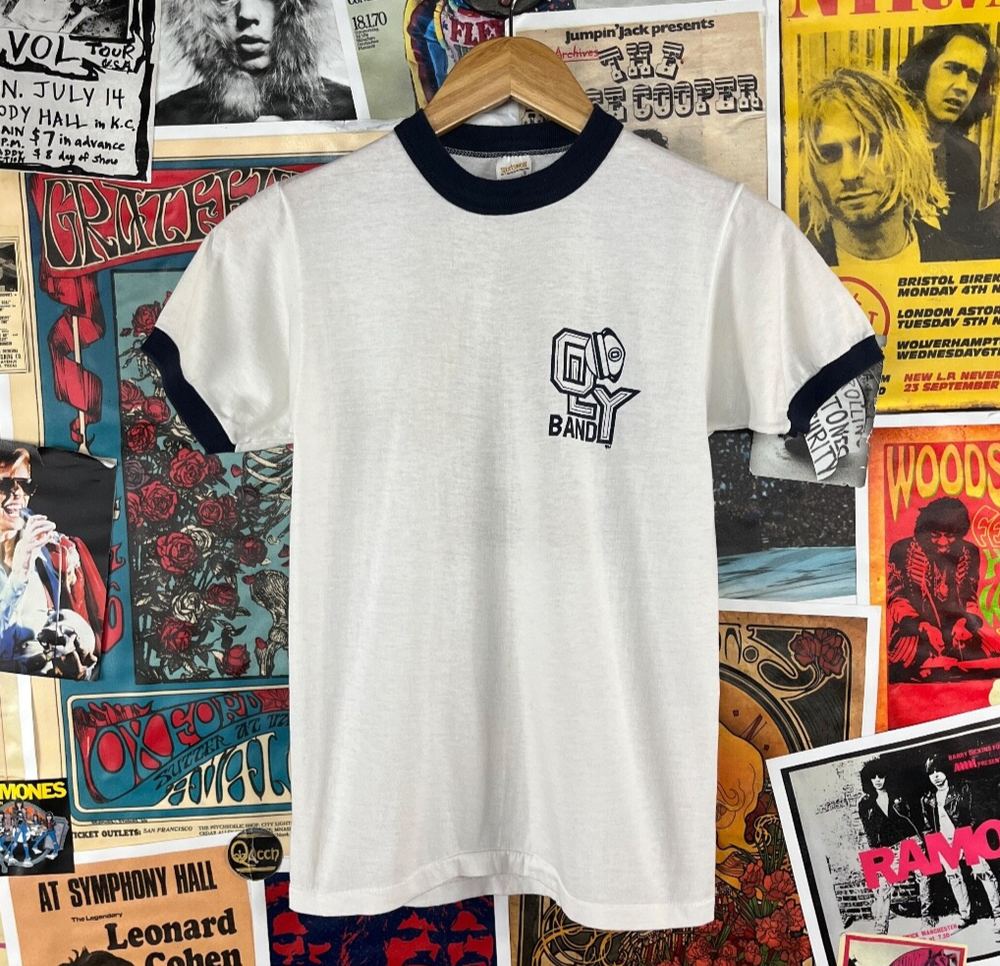 Vintage 70s 80s White Oly Brass Band Graphic Ringer Crewneck Tee 2XS Sportswear