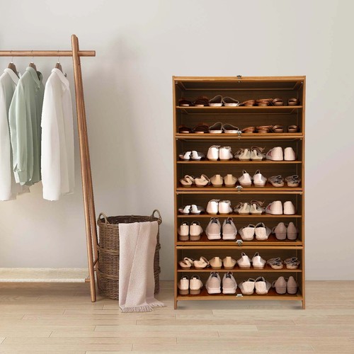 9-Tier Free Standing Wooden Shoe Cabinet Storage Organizer Shelf