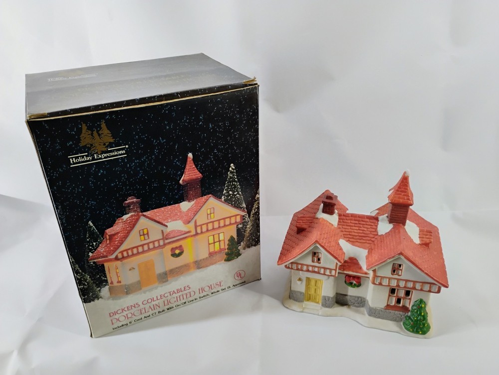 Vintage Dickens Porcelain Christmas Village House with Working Lights