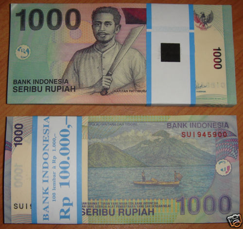 Bundle of 100 Pieces Indonesia Banknotes 1000 RP UNC