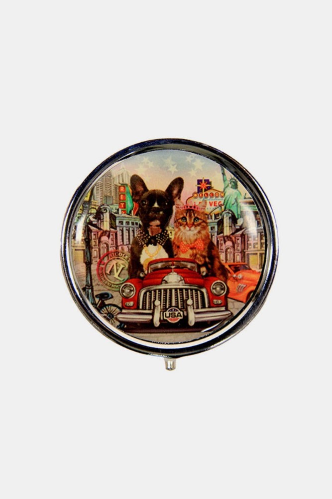 Nicole Lee USA Print Metallic Circular Small Pill Case