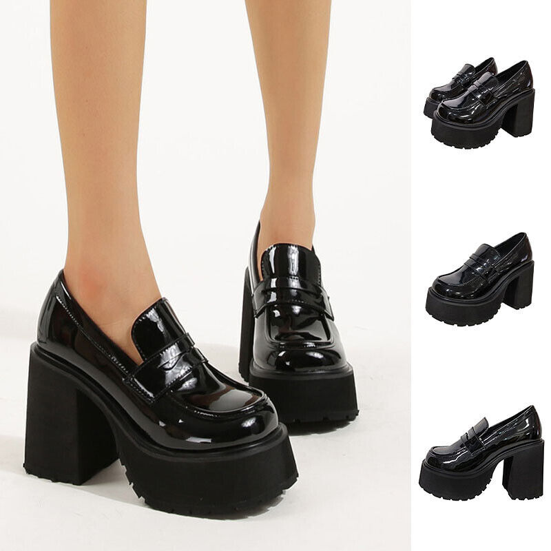 Women's Leather Slip-On Loafers with Block Heel for Office Comfort