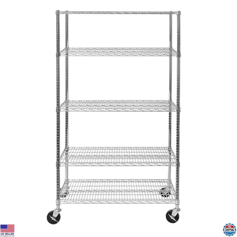 Heavy Duty 5-Tier Steel Wire Rack Storage Unit for Garage, Kitchen, Office