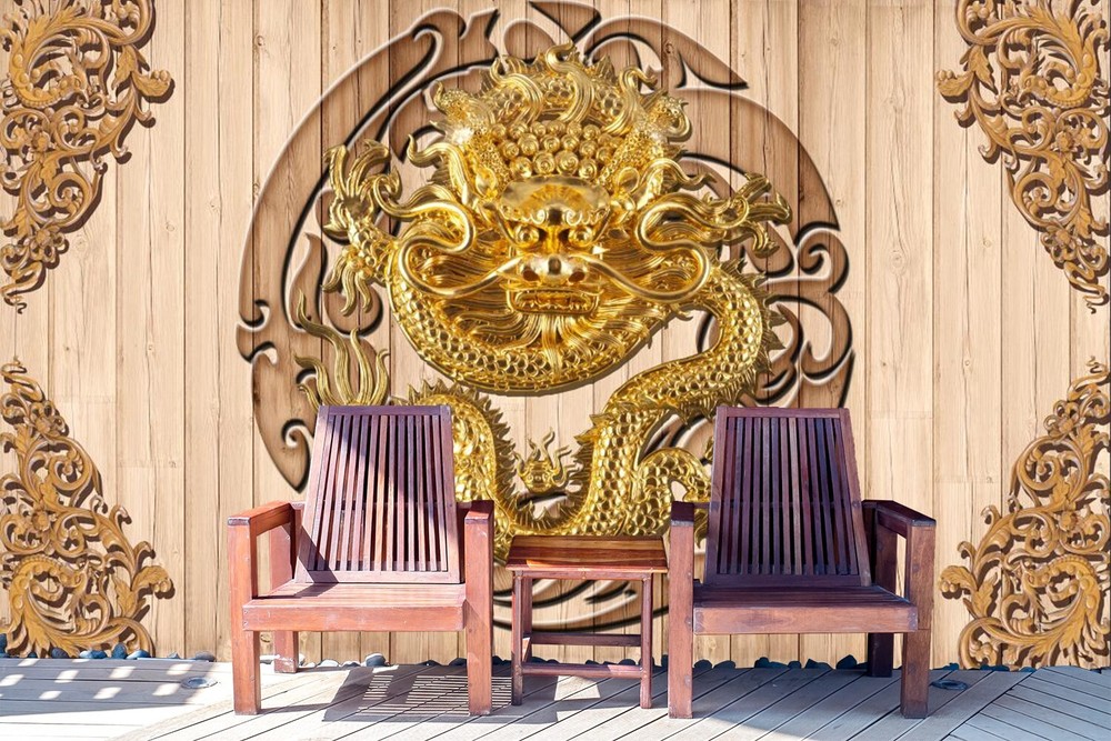 3D Golden Dragon Peel and Stick Self-Adhesive Wallpaper Mural ZHUA13815
