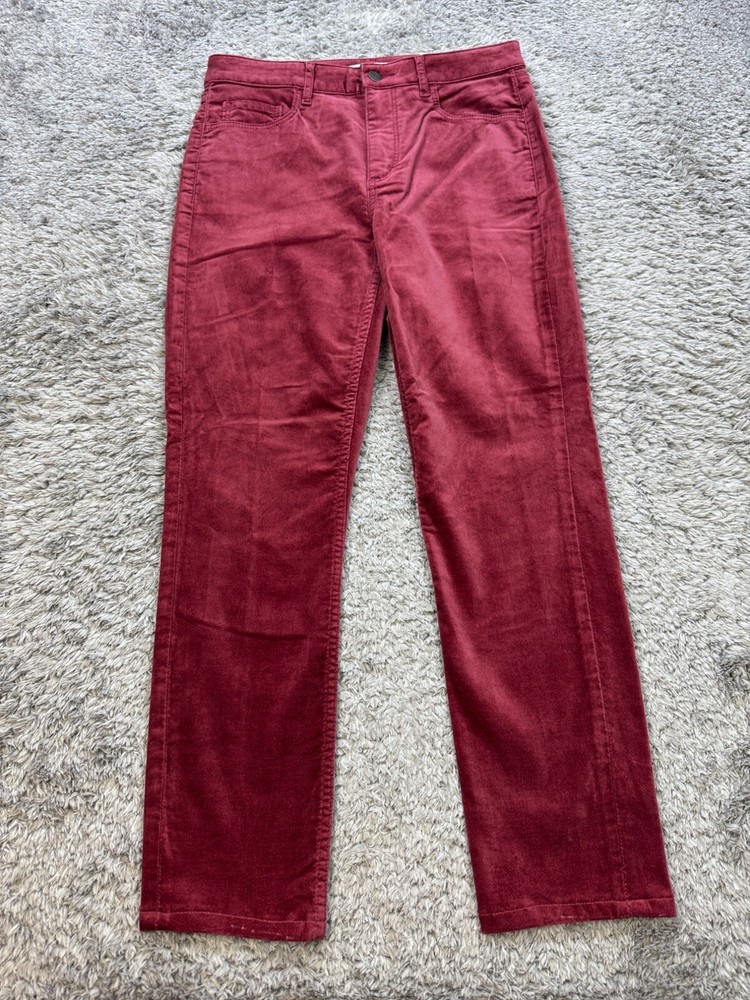 Loft Pants Womens 6/28 Red Burnt Velvet Velour High Rise Curvy Fit NWT