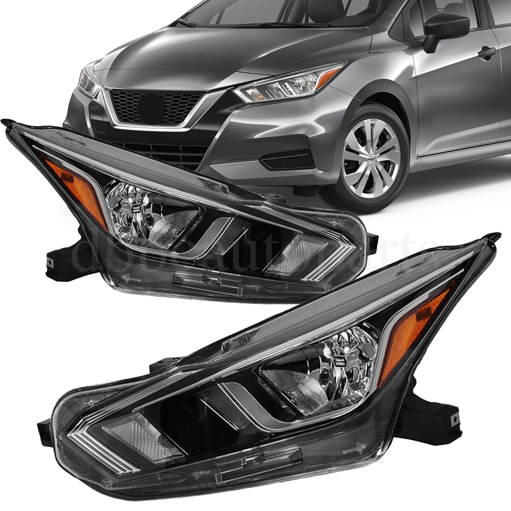 Halogen Headlights Headlamps Assembly Pair For 2020-2022 Nissan Versa S SV LH+RH