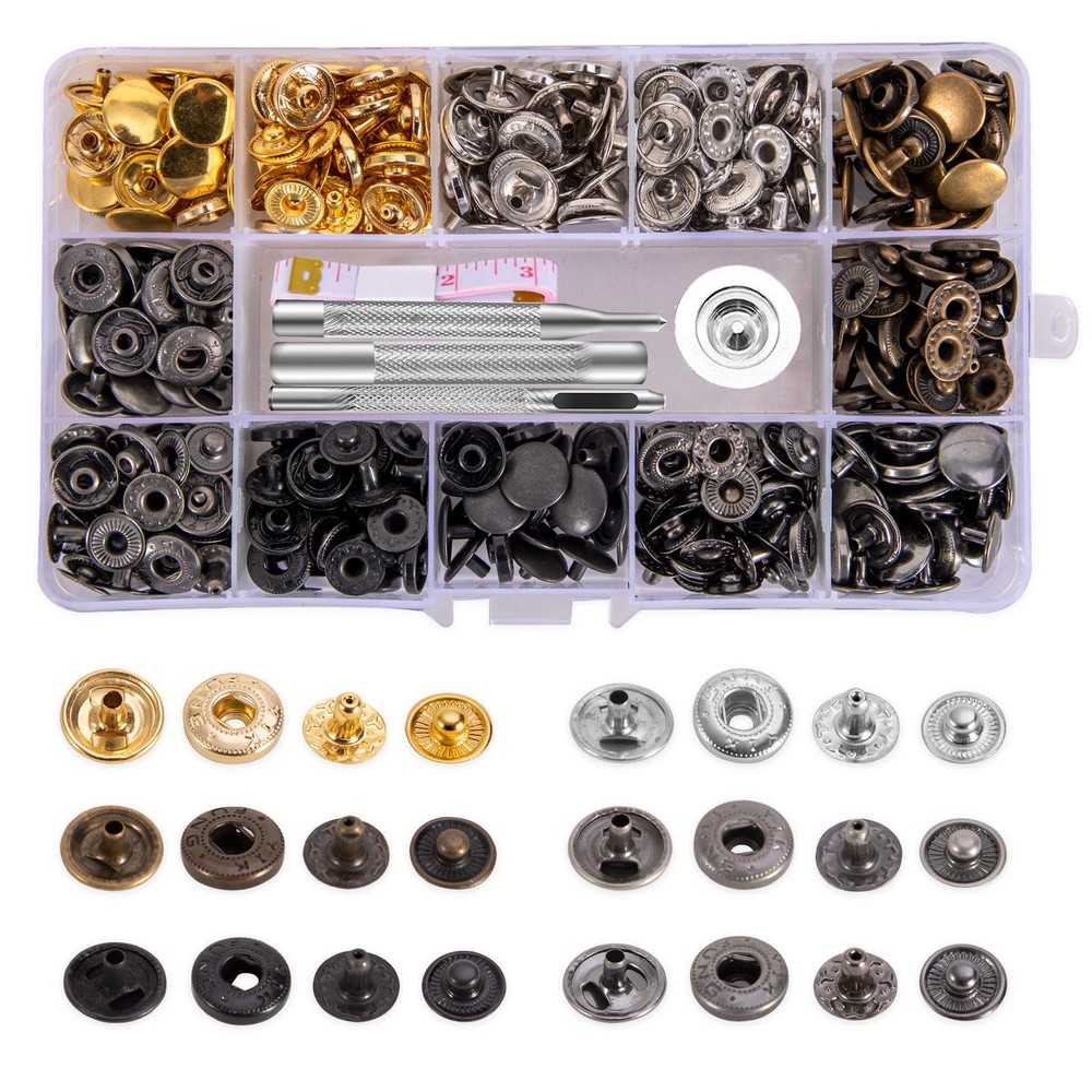Toututu 120 Sets Leather Snap Fasteners Kit 12.5mm Metal Snap Buttons Press Stu