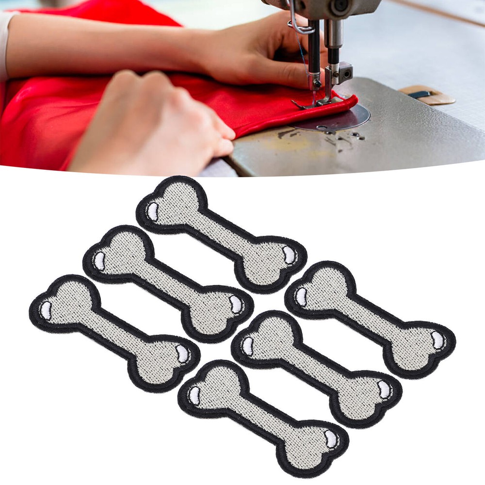 6pcs Patches Dog Bone Pattern DIY Clothing Cotton Material 6x2.7cm/2.4x1.1in