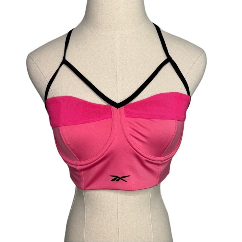 Reebok X Cardi B hot pink & black strappy sports bra size medium M