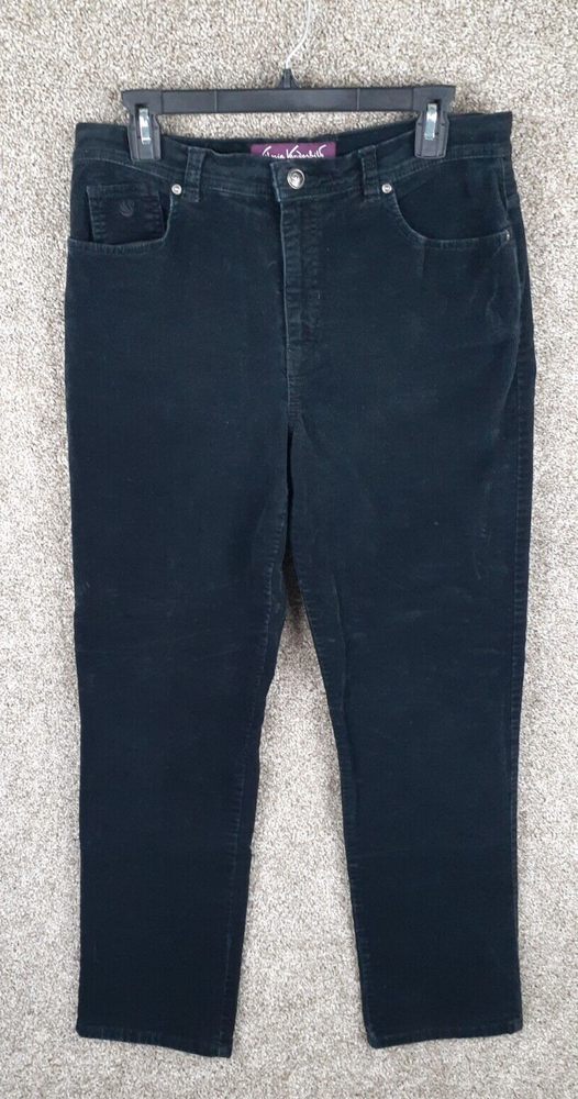 Gloria Vanderbilt Womens Black Corduroy Straight Leg Casual Pants with Pockets Size 12 Mid Rise