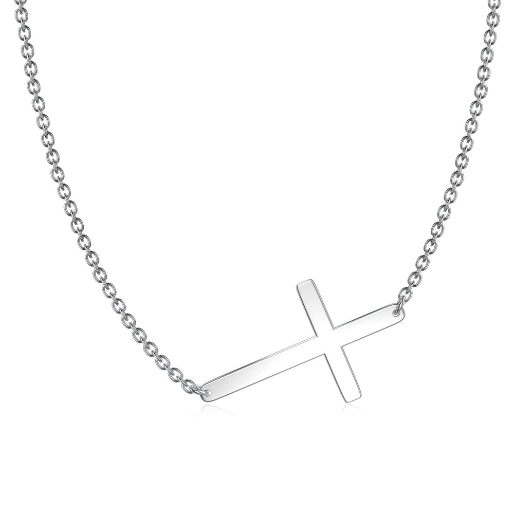 Sterling Silver Sideways Cross Necklace 16-18 Inch Adjustable Chain