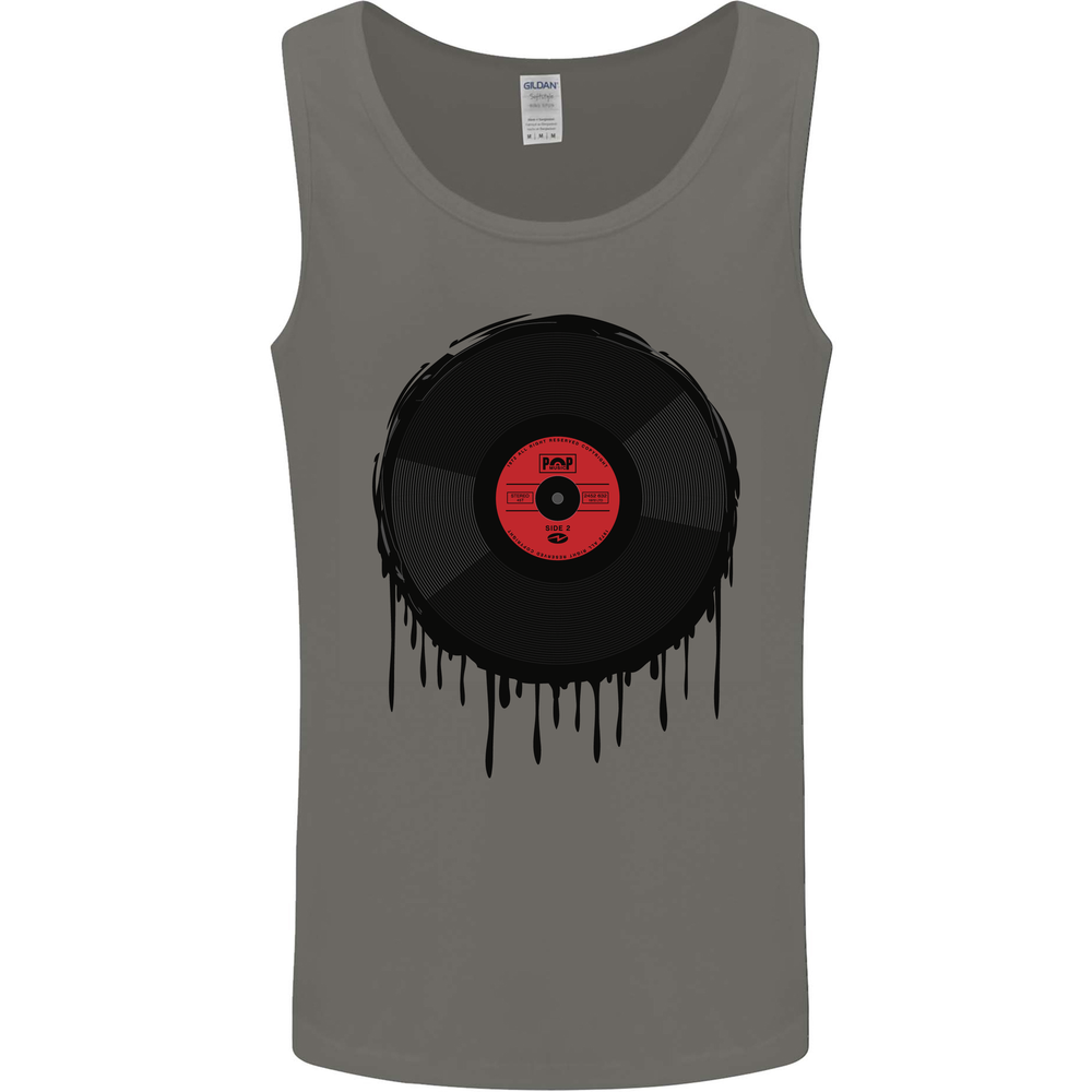 A Dripping Vinyl Record Turntable Decks DJ Mens Vest Tank Top