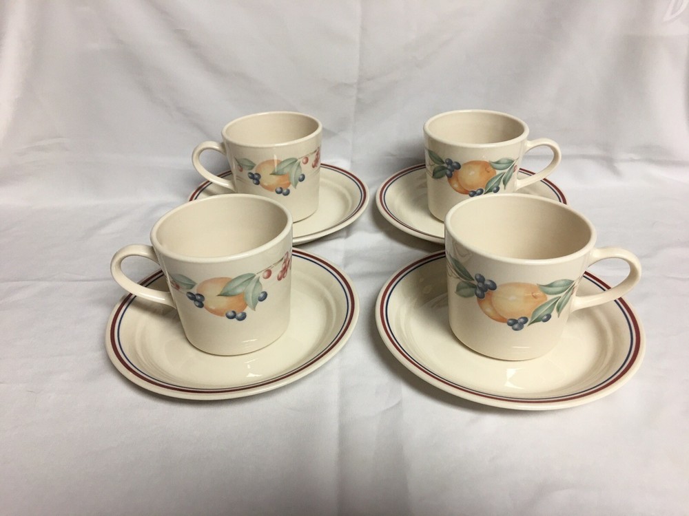 4 Sets Of Corelle  Abundance Coffee Tea Cups Mugs & Saucers