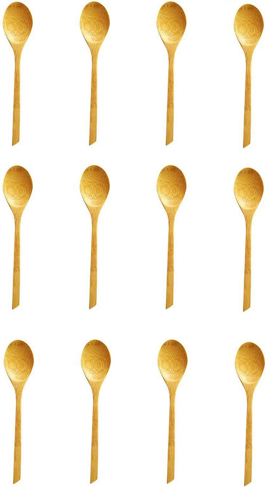 4110, Set of 12 Long Bamboo Soup Spoons, Eco Friendly Dinner Spoons, Korean Japa