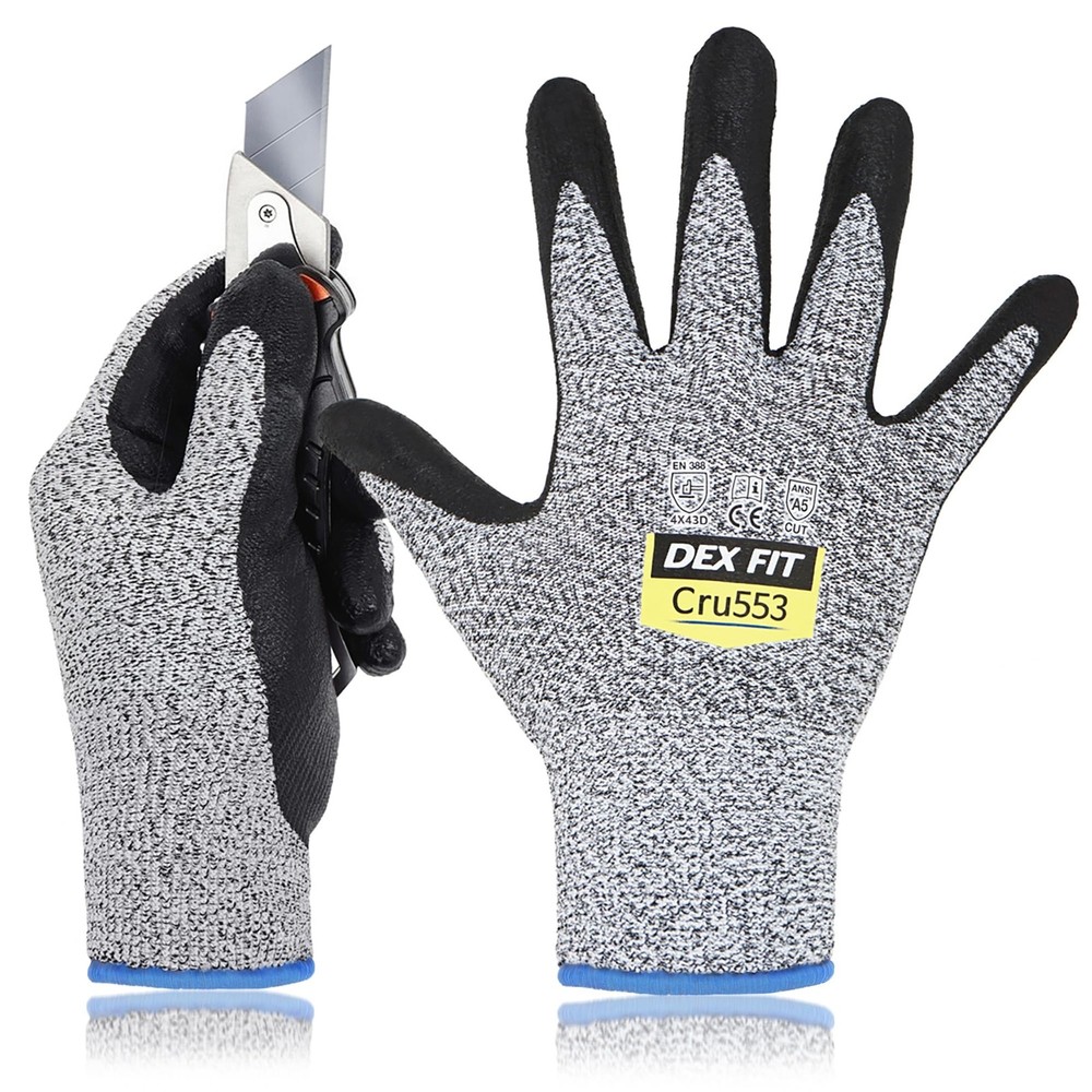 Cut Resistant Level 5 Gloves Cru553 - 3D Comfort Fit, Firm Grip, Lightweight