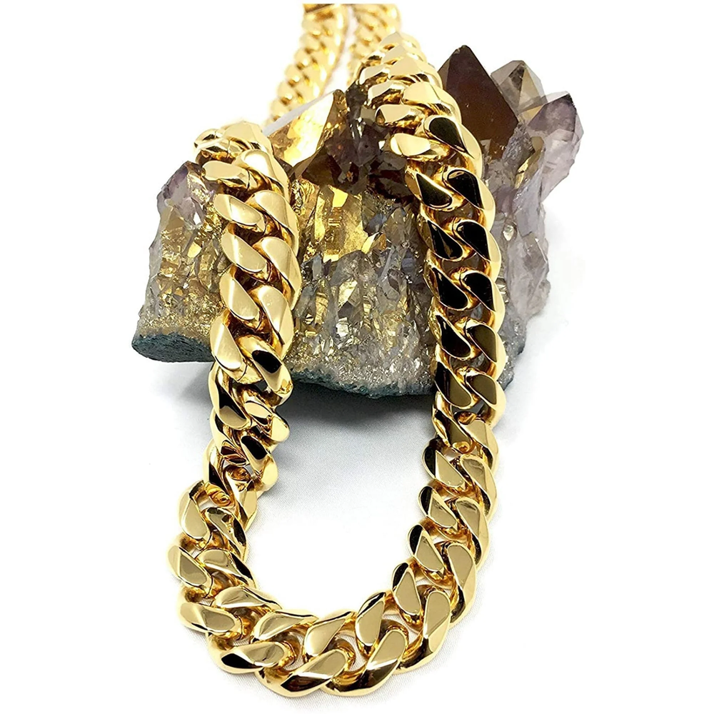 14K Solid Gold Miami Cuban Link Chain 11MM 22 Unisex Necklace