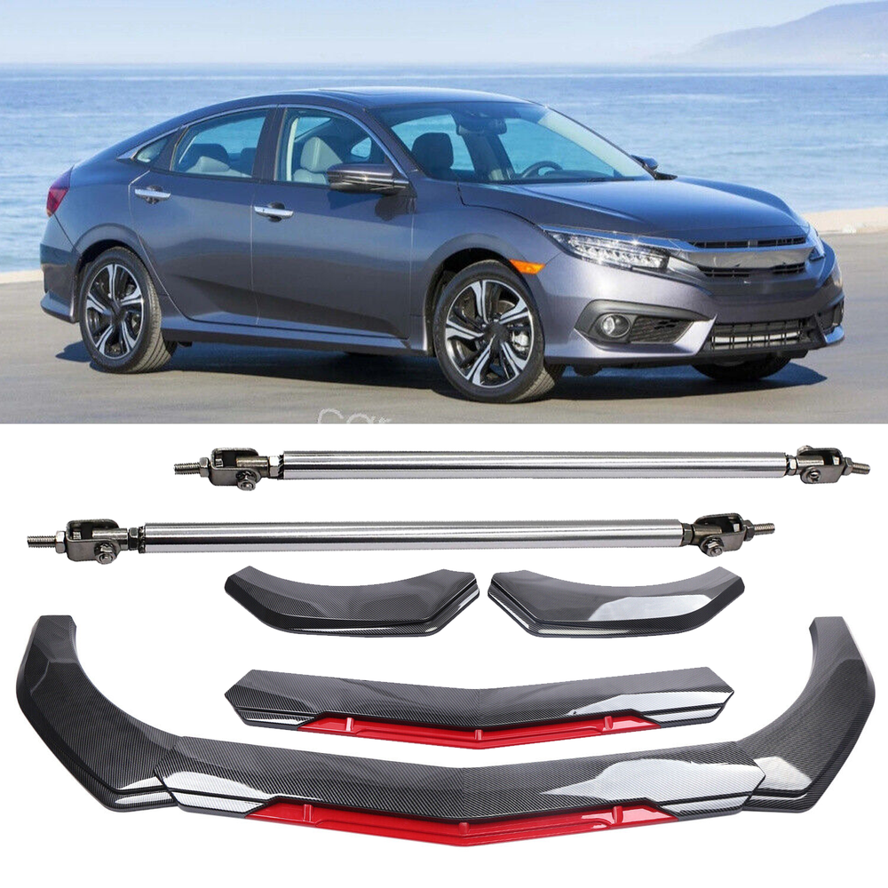 Honda Fit 06-20 Carbon Fiber Front Bumper Lip Spoiler Splitter with Strut Rod