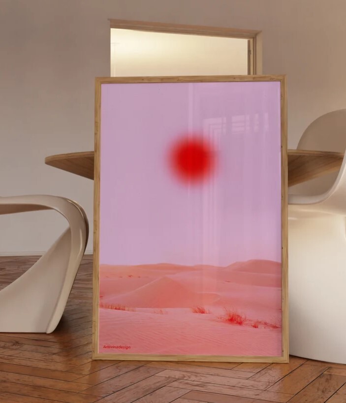 70s Retro Sun Poster Orange Desert Wall Art Print