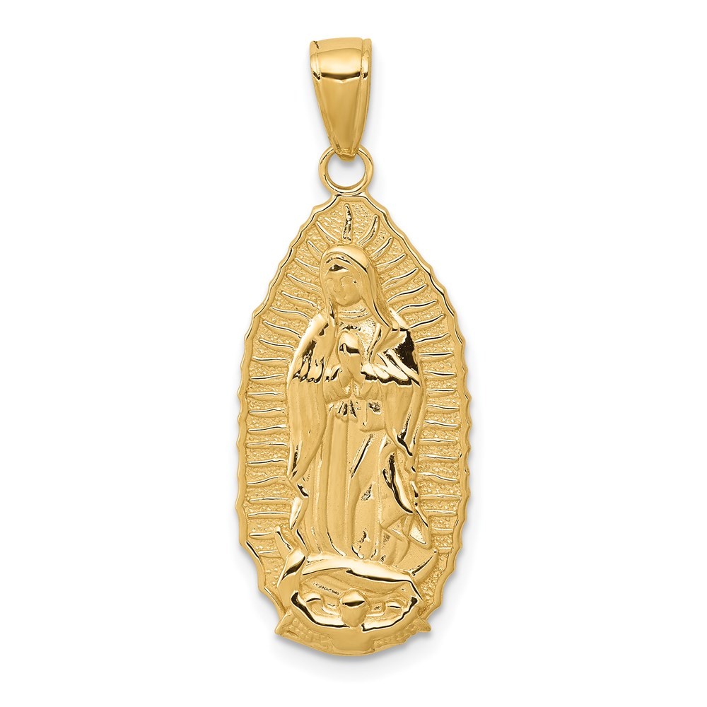 14k Yellow Gold Polished and Satin Solid Our Lady of Guadalupe Pendant