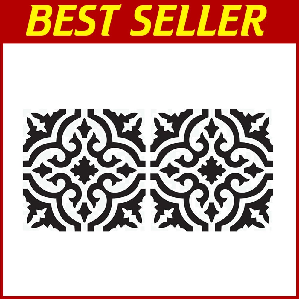 Waterproof Peel & Stick Vinyl Floor Tiles - Black Geometric Design, 12-Pack
