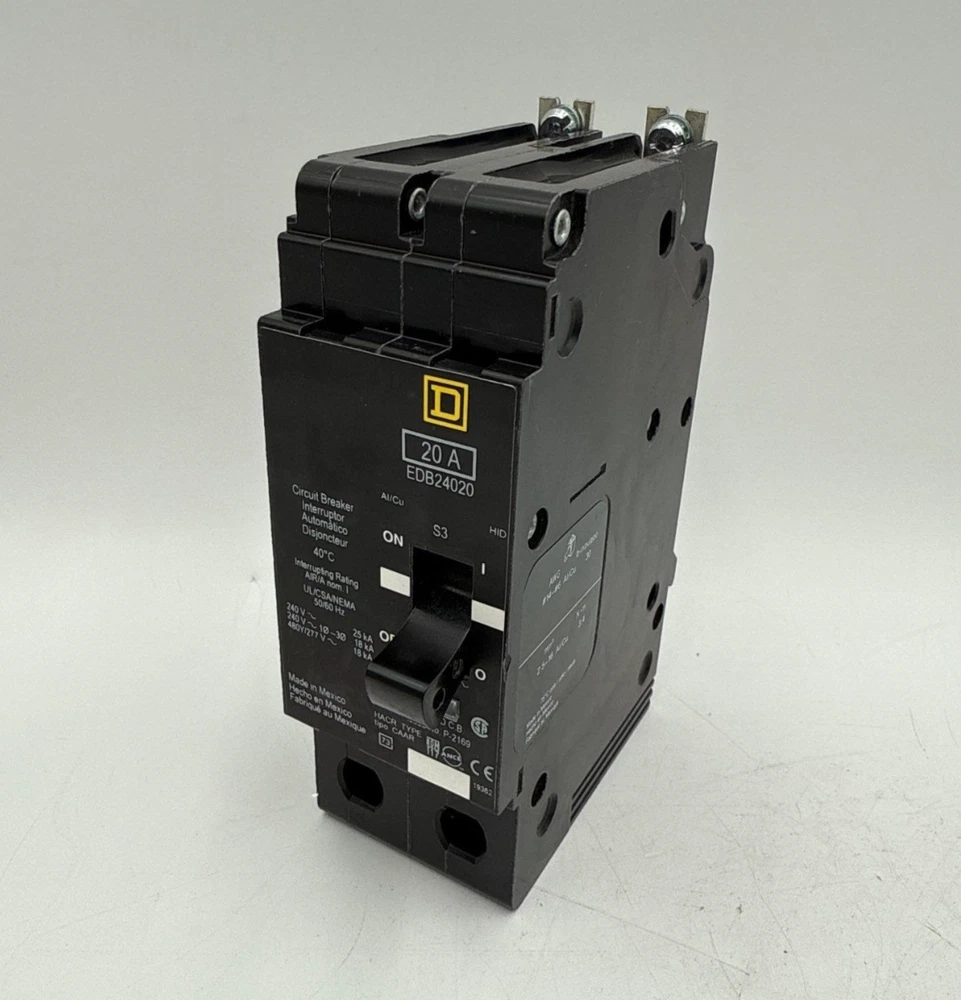 Square D EDB24020 Circuit Breaker 20A 2P 480V 1PH EDB 2 Pole 20 Amp Bolt On