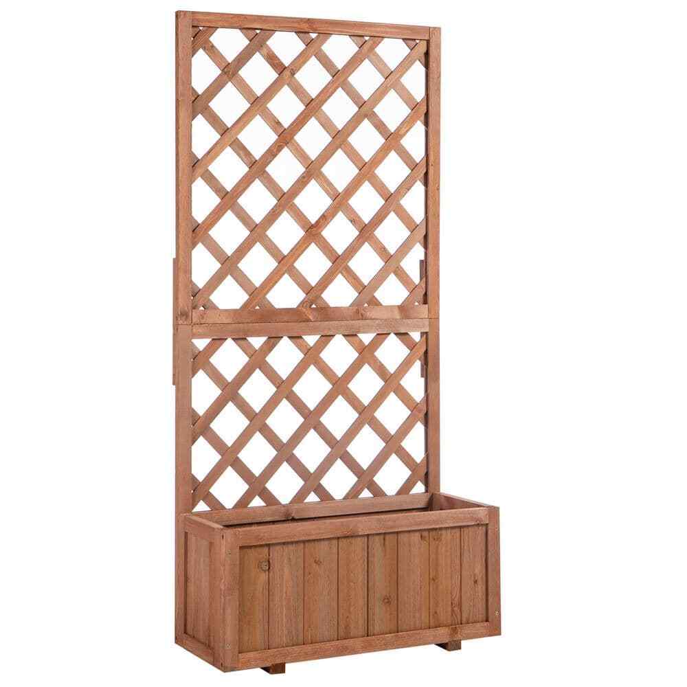 Orange Wooden Raised Bed Pine Trough Planter with Topped Trellis