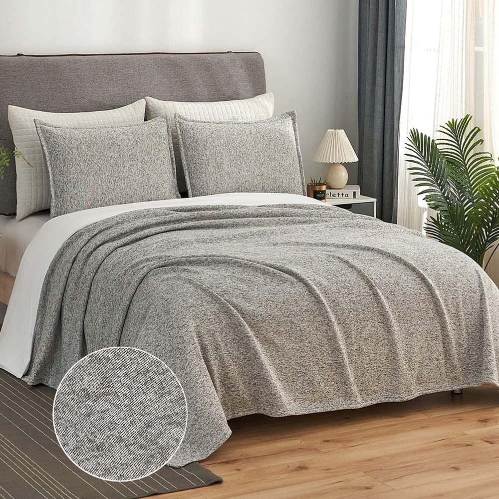 3-Piece Soft Heather Jersey Knit Blanket Set  