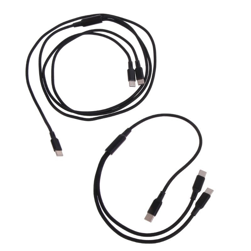 Durable Nylon USB C to USB C Fast Charging Cable with Extra Port