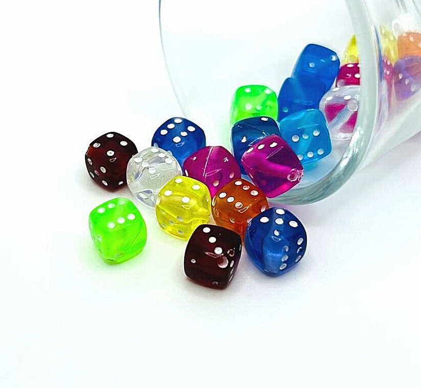 4, 20 or 50 BULK pcs Multi-Color Dice Beads Gambler, Las Vegas-US Seller- MC947