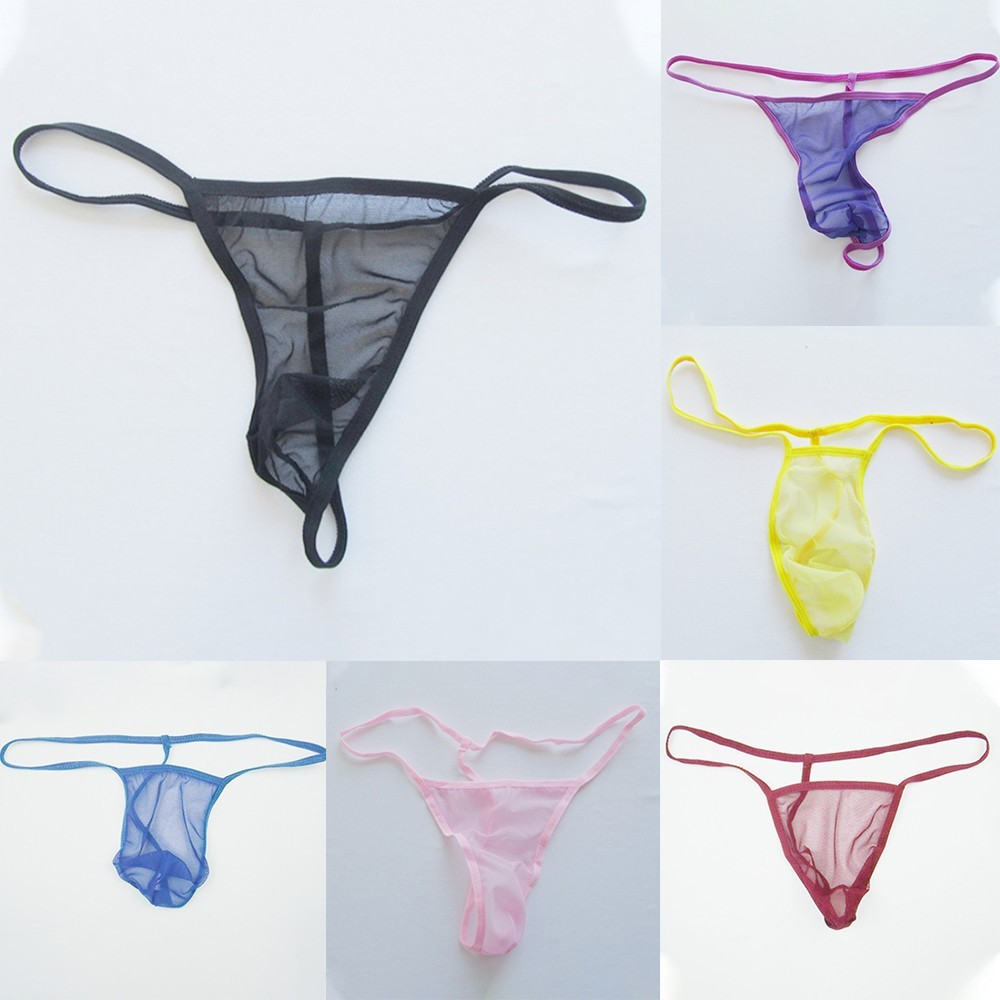 Mens Liquid Stretch Thong Underwear See-through Mesh  Cut G Strings New