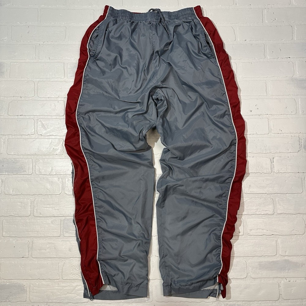 Mens Track Windbreaker Jogger Lined Pants Gray & Red Y2K Size Large