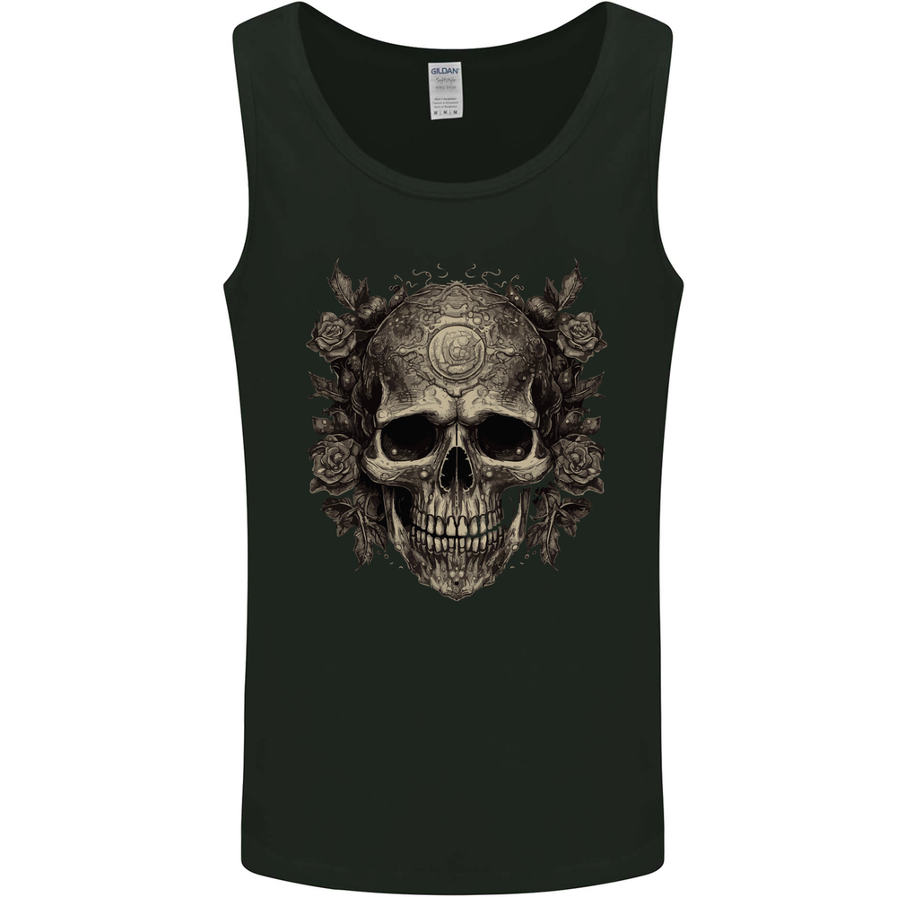 A Gothic Skull With Roses Mens Vest Tank Top