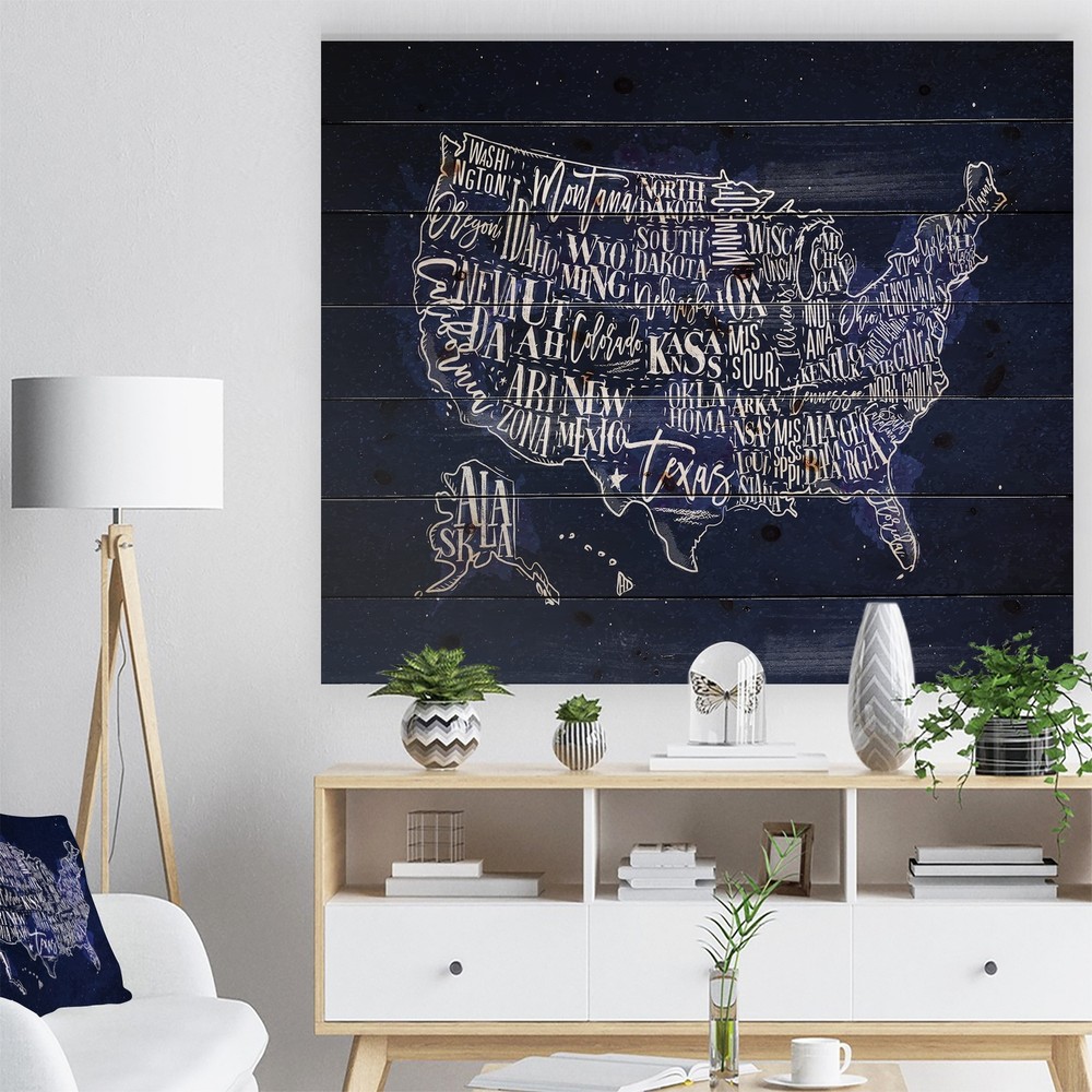 Designart 'United States Blue Vintage Map' Maps Print on  Small