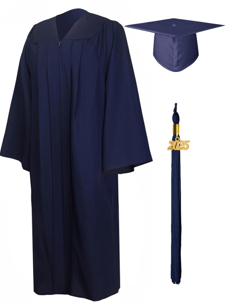 2025 Navy Graduation Gown Cap Tassel Set for High School & Bachelor Degree  