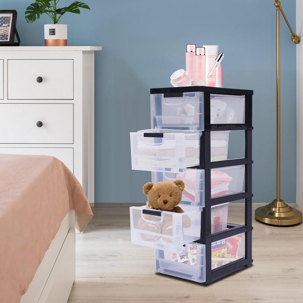 Large Stackable Storage Cabinet Transparent Dress Organizer 5 Drawers PP Plastic