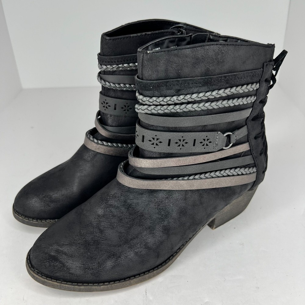 Jelly Pop Womens Garbo Black Faux Leather Ankle Bootie Size 10 M